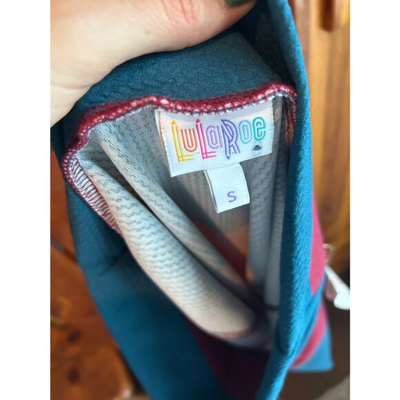 LuLaRoe CASSIE Pencil Skirt S Color Block Blue Maroon Red Stripe - Picture 4 of 7